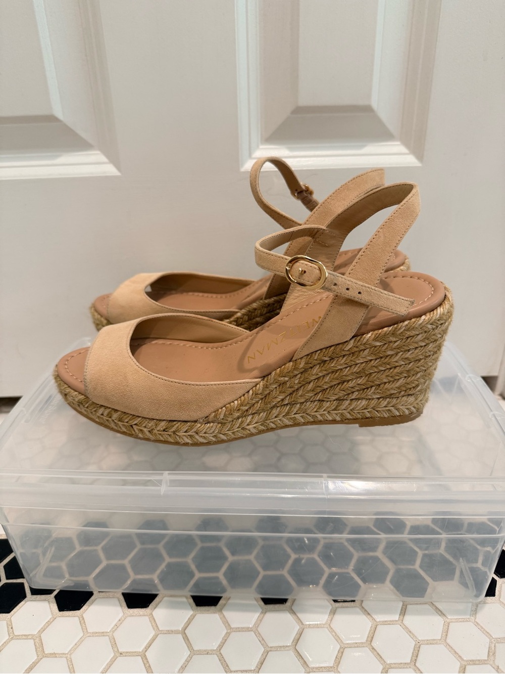 Stuart Weitzman Mirela II Nude Suede Espadrille Wedge Sandals 7.5. Like New. - Picture 8 of 11
